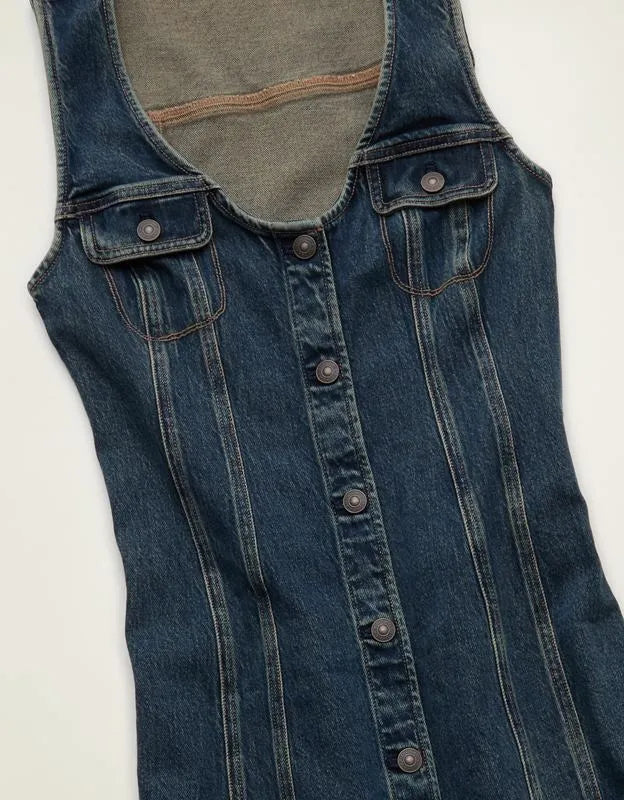 AE Denim Button-Up Midi Dress
