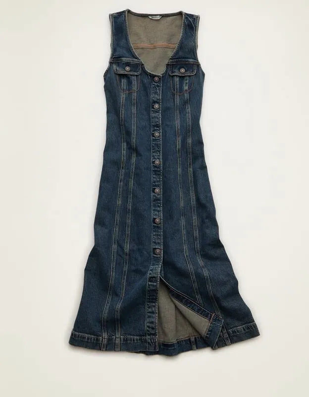 AE Denim Button-Up Midi Dress