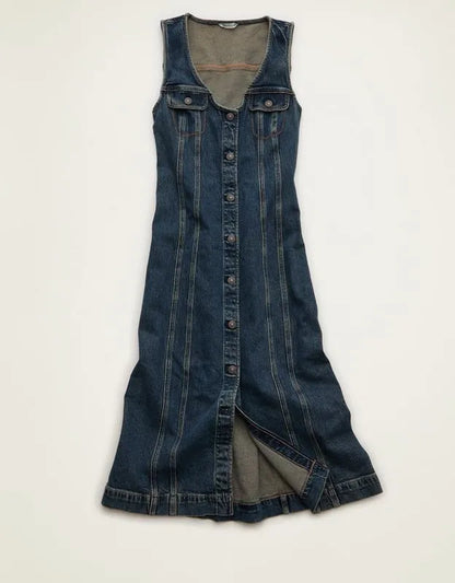 AE Denim Button-Up Midi Dress