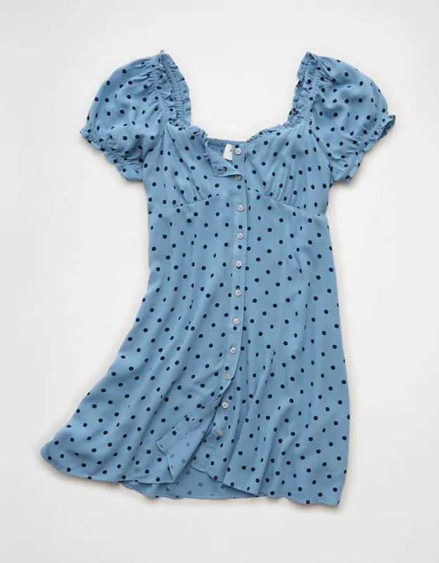 AE Short-Sleeve Button-Up Mini Dress