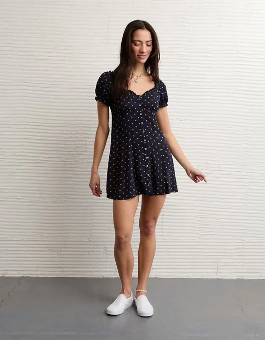 AE Short-Sleeve Button-Up Mini Dress