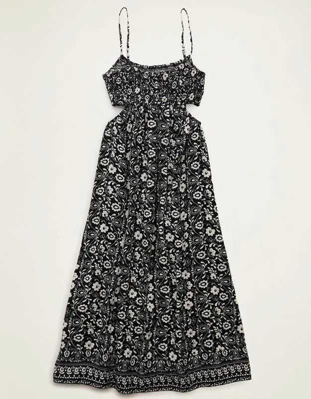 AE Smocked Cutout Babydoll Midi Dress