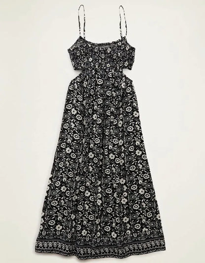 AE Smocked Cutout Babydoll Midi Dress