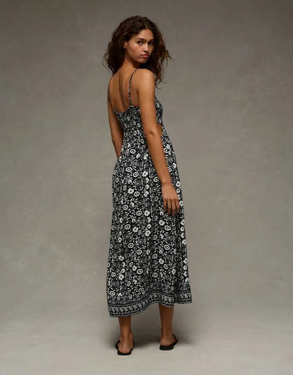 AE Smocked Cutout Babydoll Midi Dress