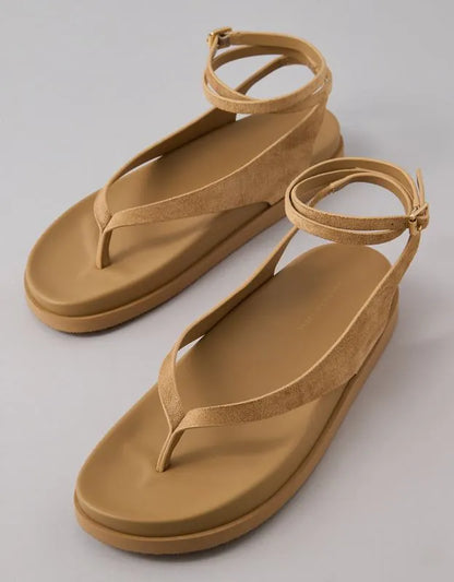 AE Faux Suede Ankle-Wrap Thong Sandal