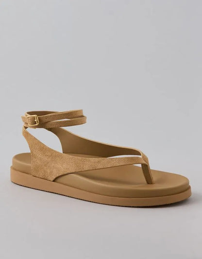 AE Faux Suede Ankle-Wrap Thong Sandal