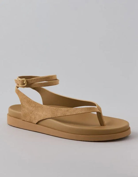 AE Faux Suede Ankle-Wrap Thong Sandal