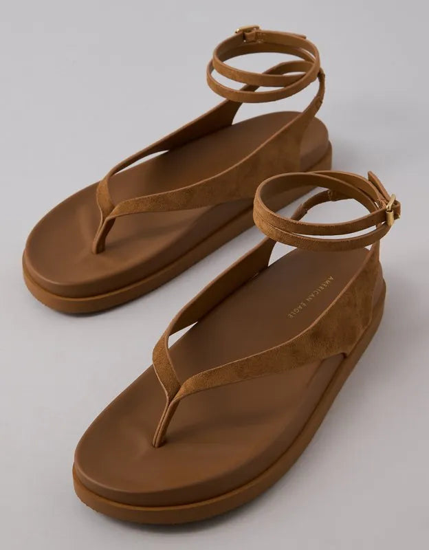 AE Faux Suede Ankle-Wrap Thong Sandal