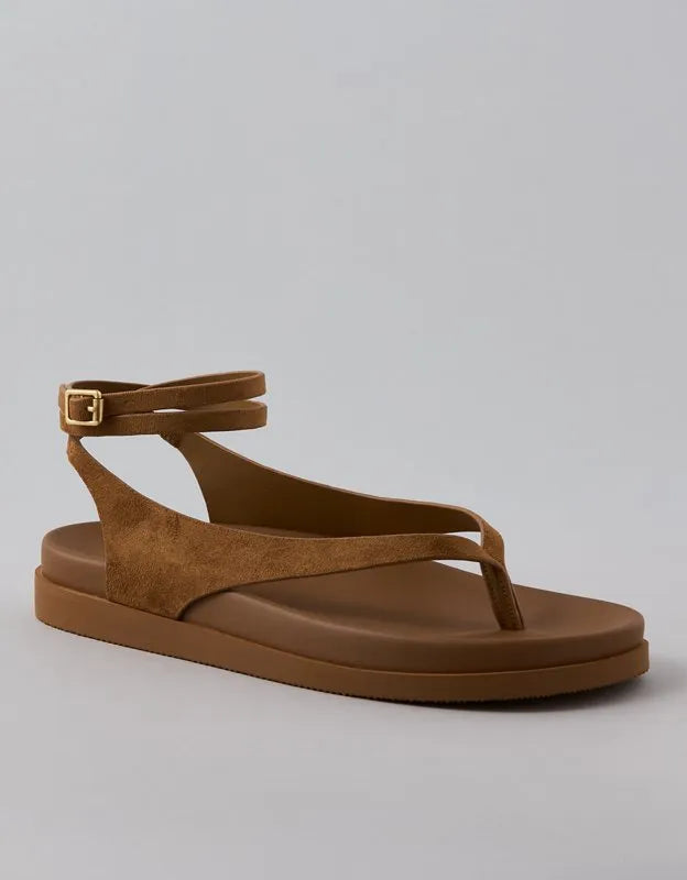 AE Faux Suede Ankle-Wrap Thong Sandal