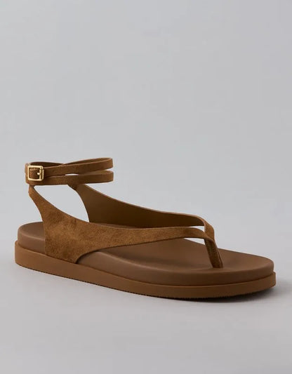 AE Faux Suede Ankle-Wrap Thong Sandal