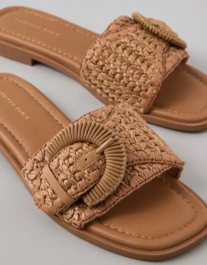 AE Raffia Buckle Slide Sandal