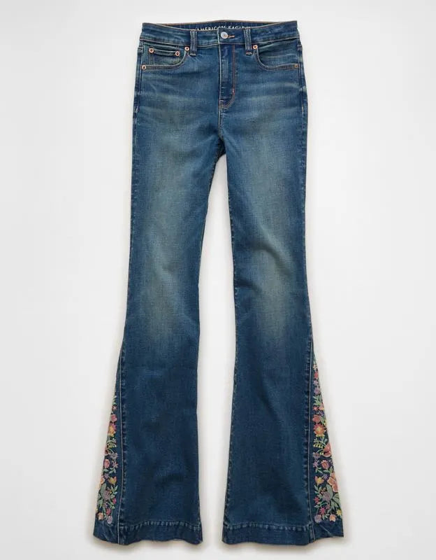 AE Super High-Waisted Embroidered Flare Jean
