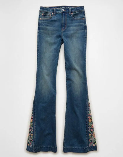 AE Super High-Waisted Embroidered Flare Jean
