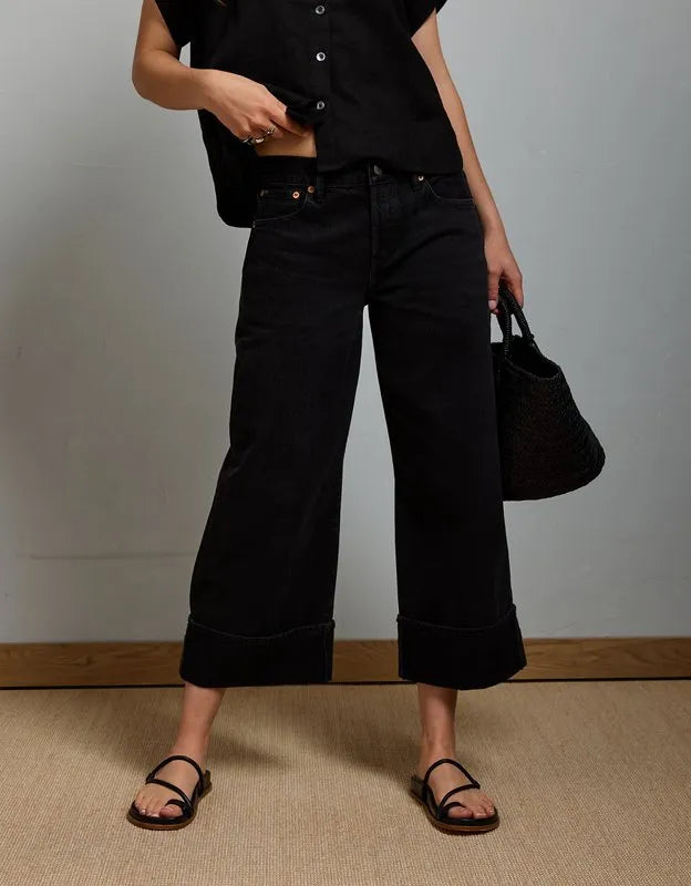 AE77 Premium Wide Crop Cuff Jean