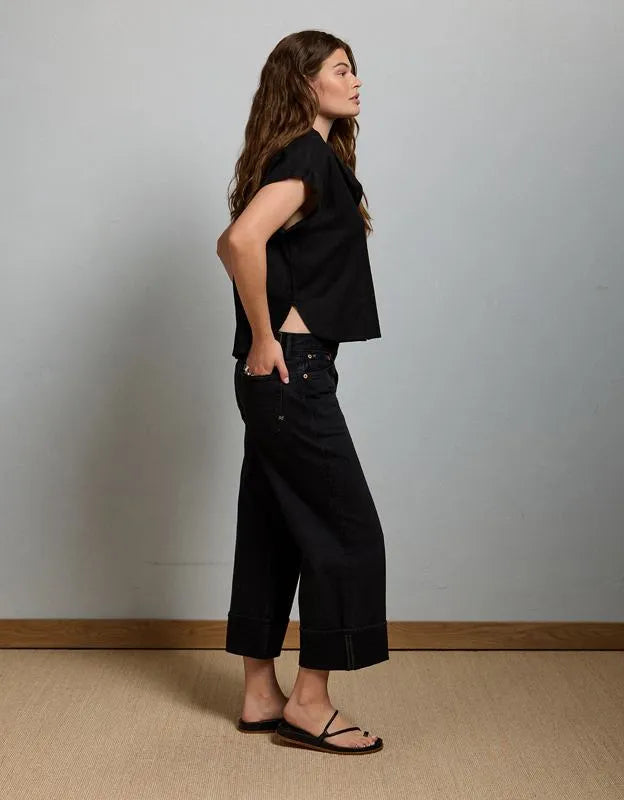 AE77 Premium Wide Crop Cuff Jean