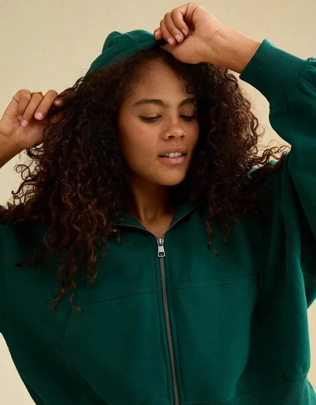 AE Everyday Luxe Balloon-Sleeve Full-Zip Sweatshirt