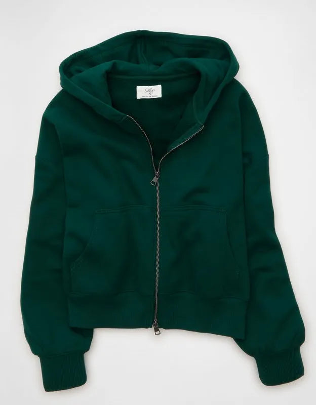AE Everyday Luxe Balloon-Sleeve Full-Zip Sweatshirt