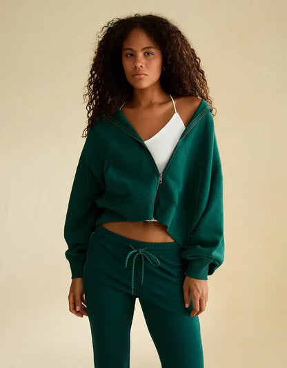 AE Everyday Luxe Balloon-Sleeve Full-Zip Sweatshirt