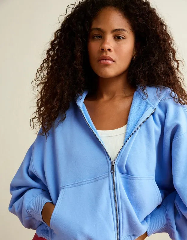 AE Everyday Luxe Balloon-Sleeve Full-Zip Sweatshirt