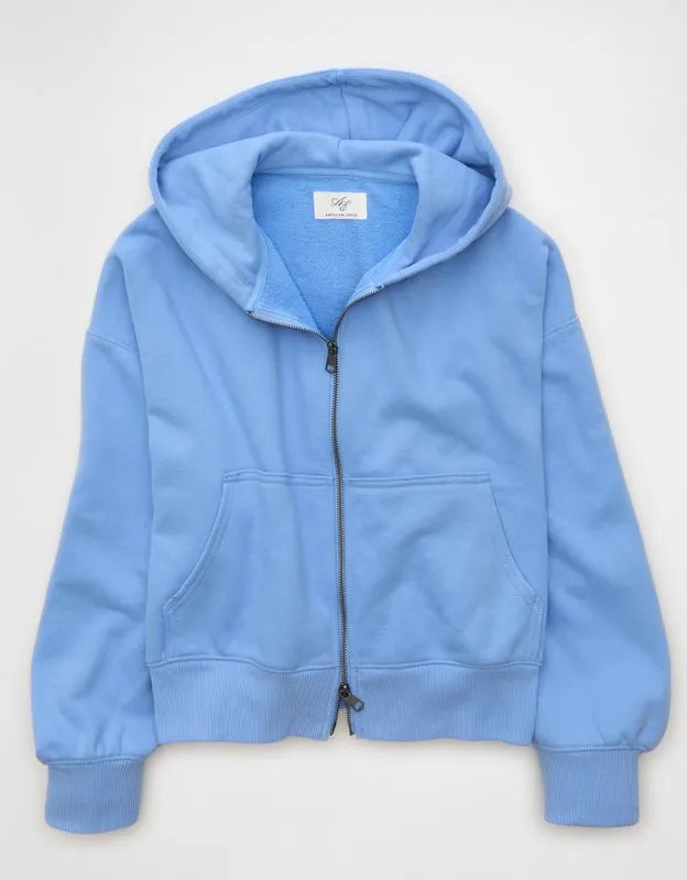 AE Everyday Luxe Balloon-Sleeve Full-Zip Sweatshirt