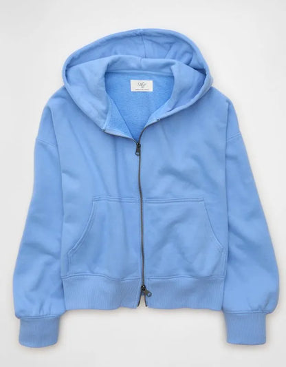 AE Everyday Luxe Balloon-Sleeve Full-Zip Sweatshirt