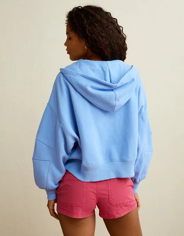 AE Everyday Luxe Balloon-Sleeve Full-Zip Sweatshirt