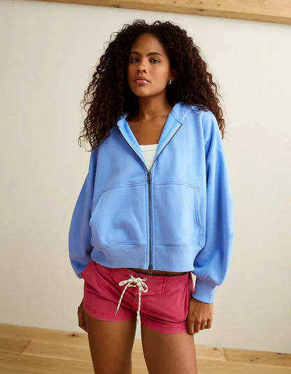 AE Everyday Luxe Balloon-Sleeve Full-Zip Sweatshirt