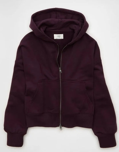AE Everyday Luxe Balloon-Sleeve Full-Zip Sweatshirt