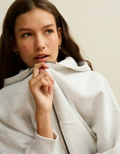AE Everyday Luxe Balloon-Sleeve Full-Zip Sweatshirt
