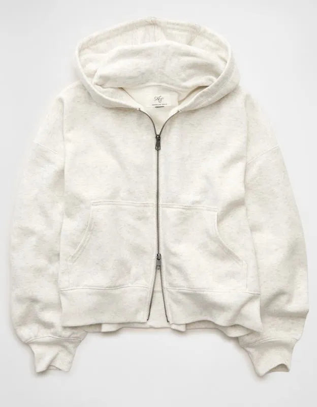 AE Everyday Luxe Balloon-Sleeve Full-Zip Sweatshirt