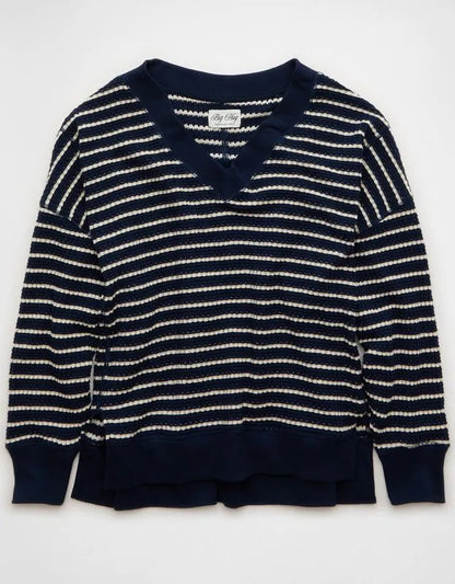 AE Big Hug V-Neck Waffle Sweatshirt