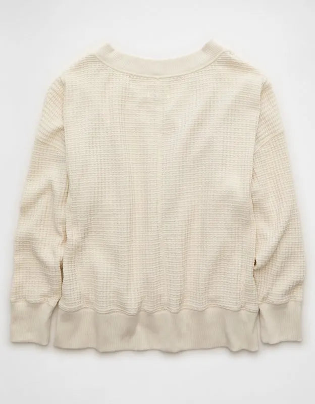 AE Big Hug V-Neck Waffle Sweatshirt
