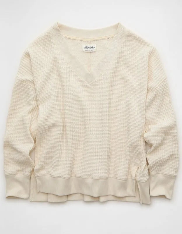 AE Big Hug V-Neck Waffle Sweatshirt