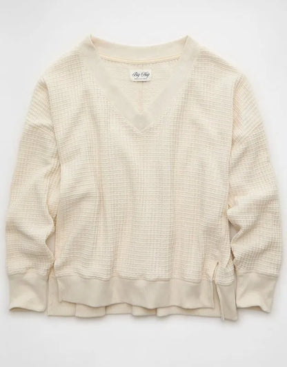 AE Big Hug V-Neck Waffle Sweatshirt