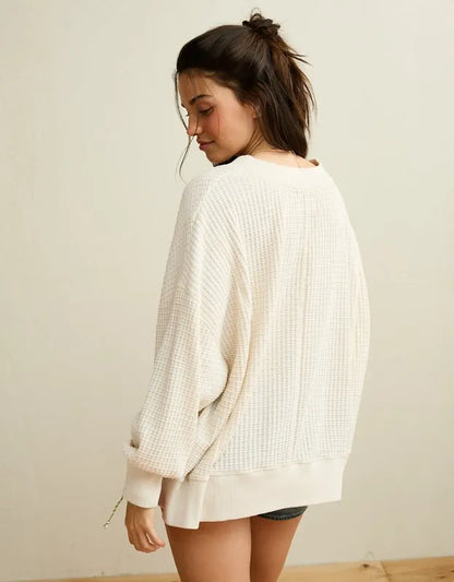 AE Big Hug V-Neck Waffle Sweatshirt