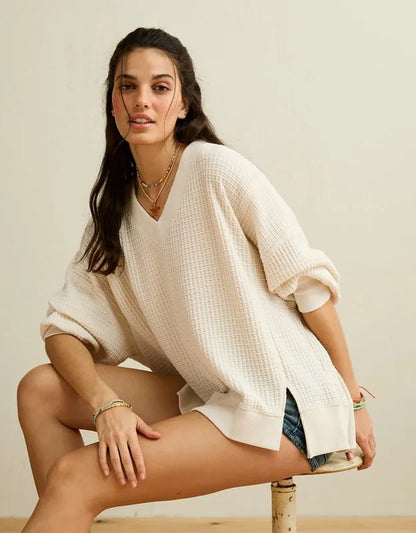 AE Big Hug V-Neck Waffle Sweatshirt