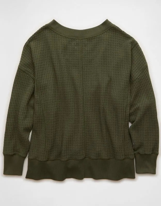 AE Big Hug V-Neck Waffle Sweatshirt