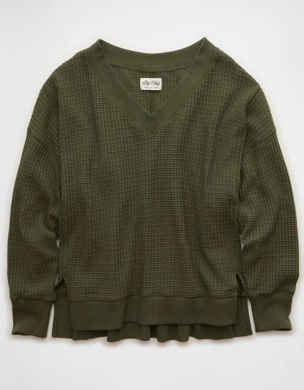 AE Big Hug V-Neck Waffle Sweatshirt