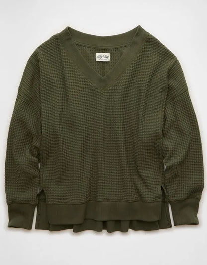 AE Big Hug V-Neck Waffle Sweatshirt