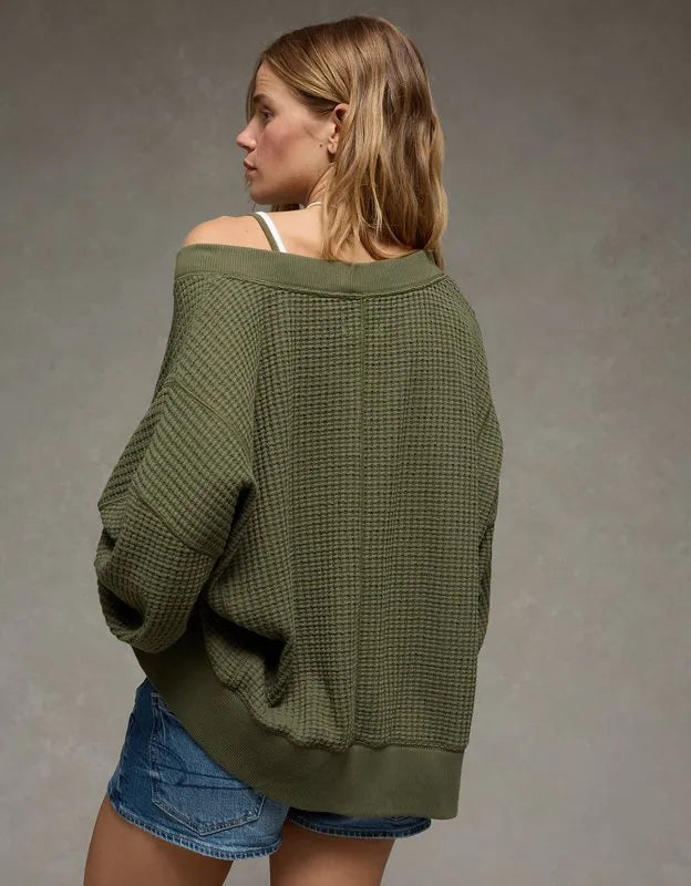 AE Big Hug V-Neck Waffle Sweatshirt