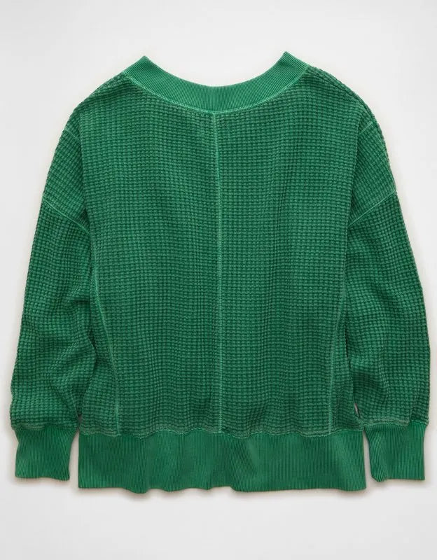 AE Big Hug V-Neck Waffle Sweatshirt