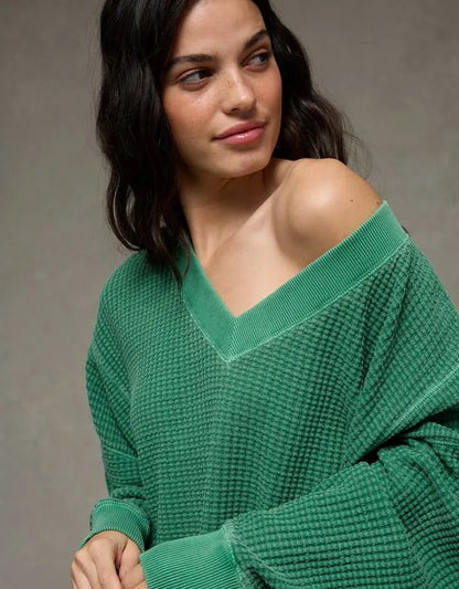 AE Big Hug V-Neck Waffle Sweatshirt