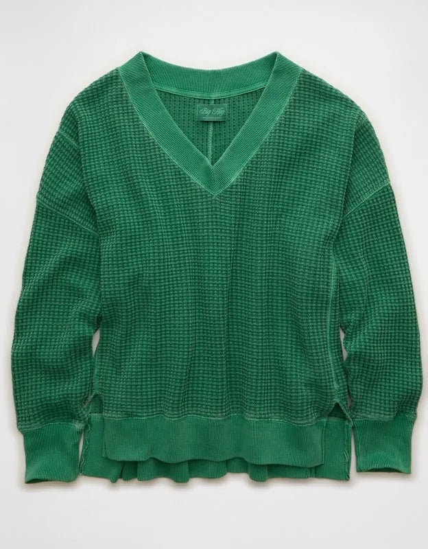 AE Big Hug V-Neck Waffle Sweatshirt