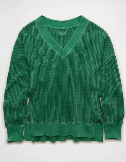 AE Big Hug V-Neck Waffle Sweatshirt