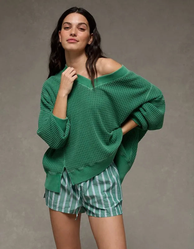 AE Big Hug V-Neck Waffle Sweatshirt