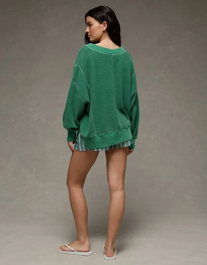 AE Big Hug V-Neck Waffle Sweatshirt