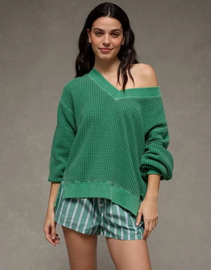 AE Big Hug V-Neck Waffle Sweatshirt