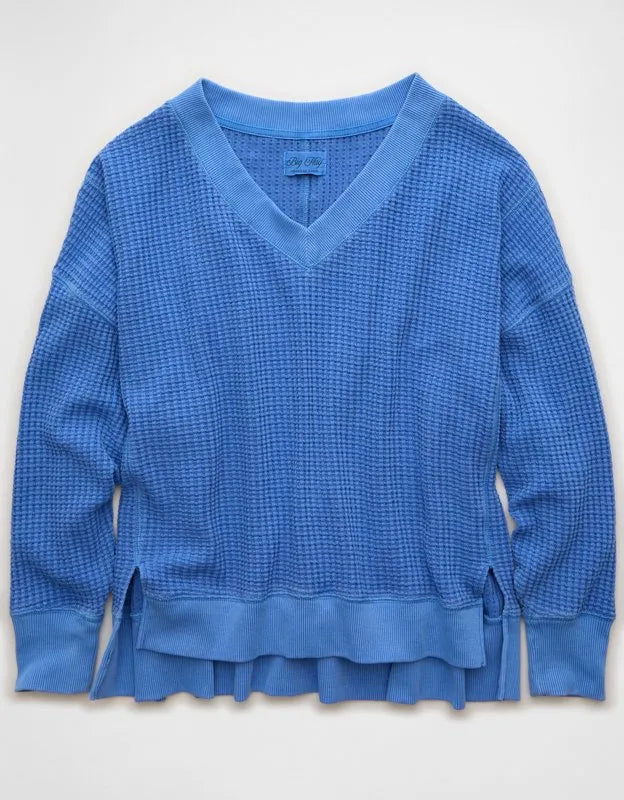 AE Big Hug V-Neck Waffle Sweatshirt
