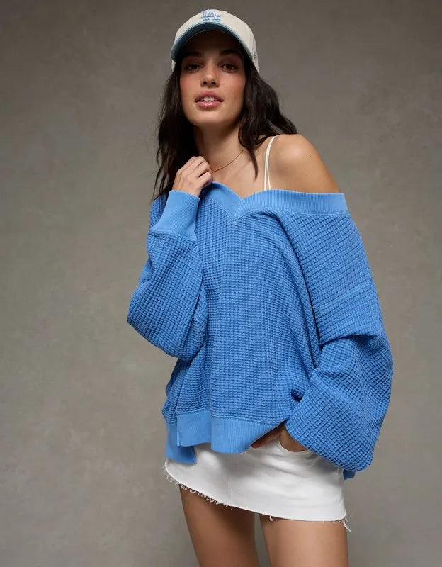 AE Big Hug V-Neck Waffle Sweatshirt