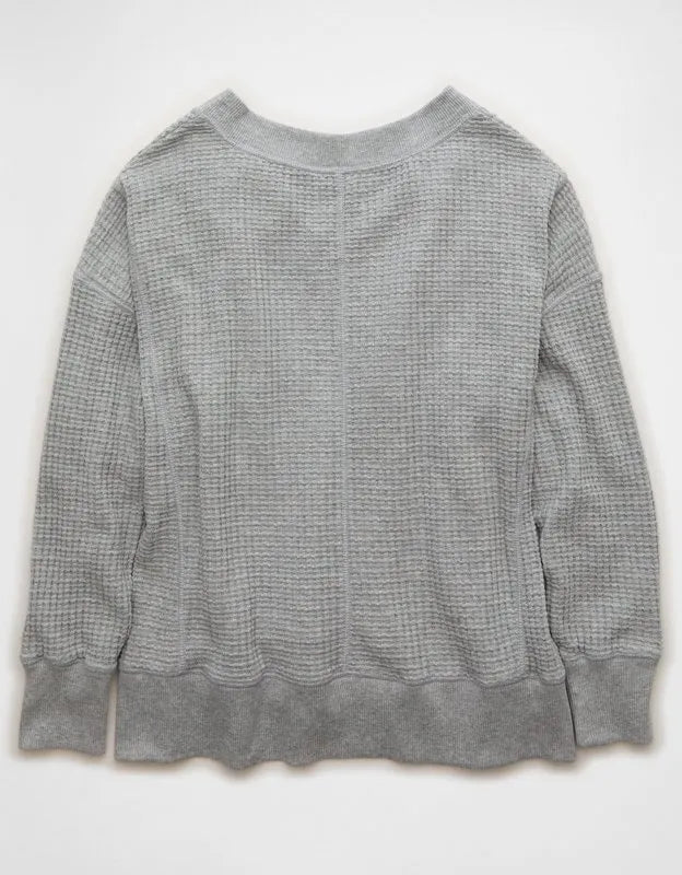 AE Big Hug V-Neck Waffle Sweatshirt